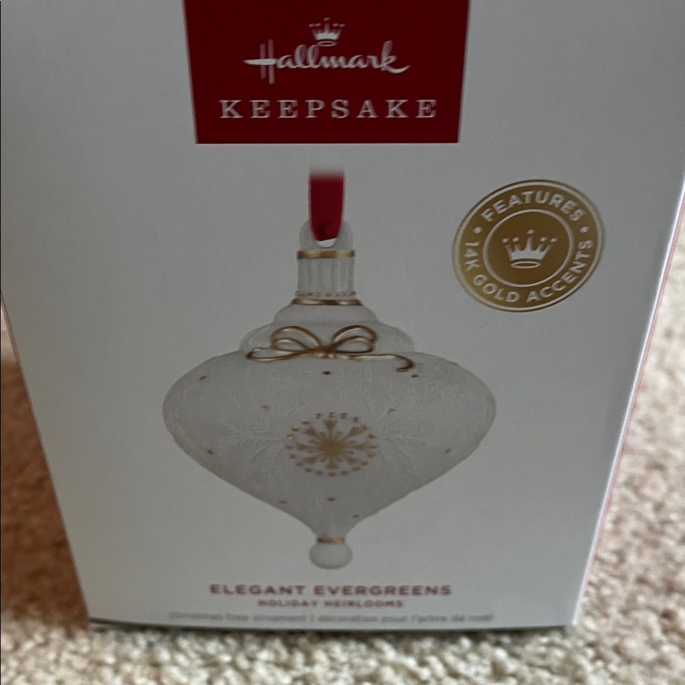 Hallmark Keepsake Elegant Evergreens Ornament with Gold and White